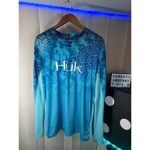 Huk Performance Teal Kryptec Long Sleeve Fishing Shirt M